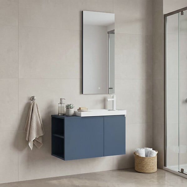 HABITAT ET JARDIN - Ensemble Meuble Vasque avec Miroir (2 Pièces) "Ferla 80" - 80 x 22 x 45 cm - Matte Blue - large
