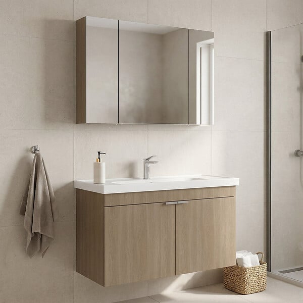 HABITAT ET JARDIN - Ensemble Meuble Vasque avec Miroir (2 Pièces) "Desna 100" - 100 x 45 x 58 cm - Oak - large