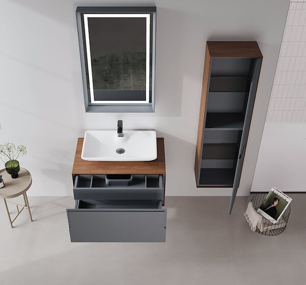 HABITAT ET JARDIN - Meuble Vasque "Craft 80" - 80 x 50 x 40 cm - Walnut / Anthracite - large