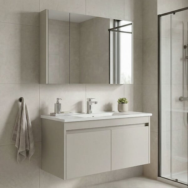 HABITAT ET JARDIN - Ensemble Meuble Vasque avec Miroir (2 Pièces) "Arno 100" - 100 x 45 x 52 cm - Cashmere - large