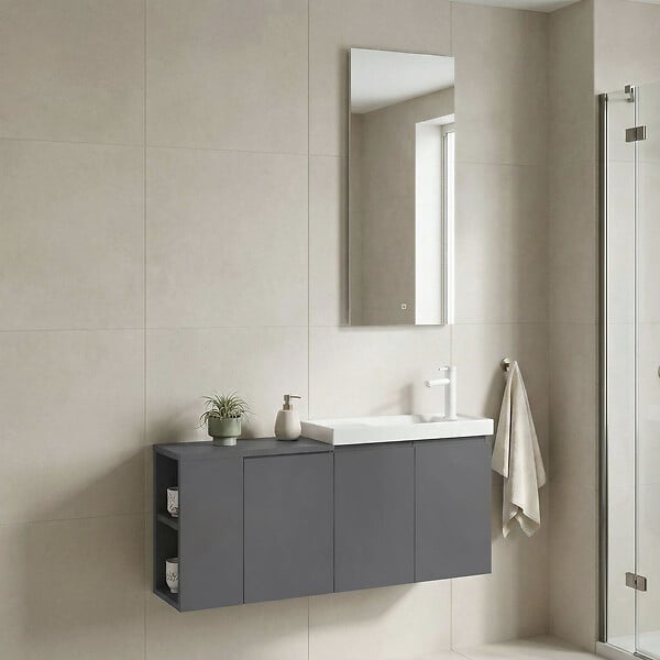 HABITAT ET JARDIN - Ensemble Meuble Vasque avec Miroir (2 Pièces) "Ferla 110" - 110 x 22 x 45 cm - Matte Grey - large