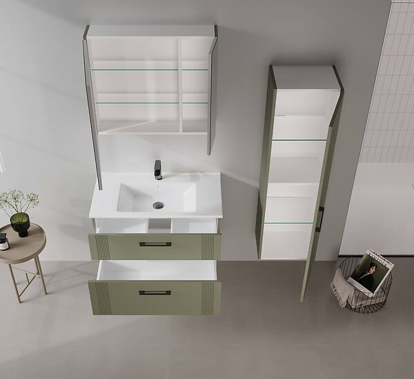 HABITAT ET JARDIN - Ensemble Meuble Vasque avec Miroir (2 Pièces) "Bari 85 v2" - 85 x 45 x 55 cm - Matte Green - large