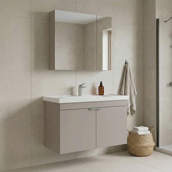 HABITAT ET JARDIN - Ensemble Meuble Vasque avec Miroir (2 Pièces) "Desna 80" - 80 x 45 x 58 cm - Sand - large