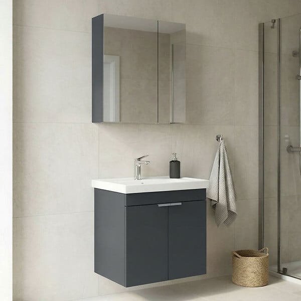 HABITAT ET JARDIN - Ensemble Meuble Vasque avec Miroir (2 Pièces) "Desna 60" - 60 x 45 x 58 cm - Matte Anthracite - large