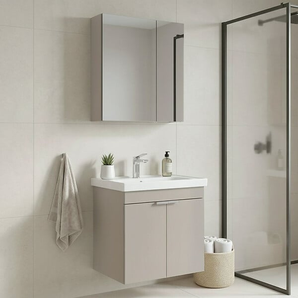 HABITAT ET JARDIN - Ensemble Meuble Vasque avec Miroir (2 Pièces) "Desna 60" - 60 x 45 x 58 cm - Sand - large