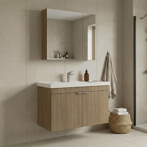 HABITAT ET JARDIN - Ensemble Meuble Vasque avec Miroir (2 Pièces) "Desna 90" - 90 x 45 x 58 cm - Oak - large