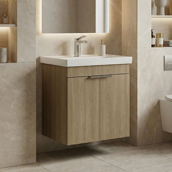 HABITAT ET JARDIN - Meuble Vasque "Desna 50" - 50 x 38 x 58 cm - Sonomo Oak - large
