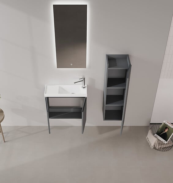 HABITAT ET JARDIN - Ensemble Meuble Vasque avec Miroir (2 Pièces) "Ferla 60" - 60 x 22 x 50 cm - Matte Anthracite - large