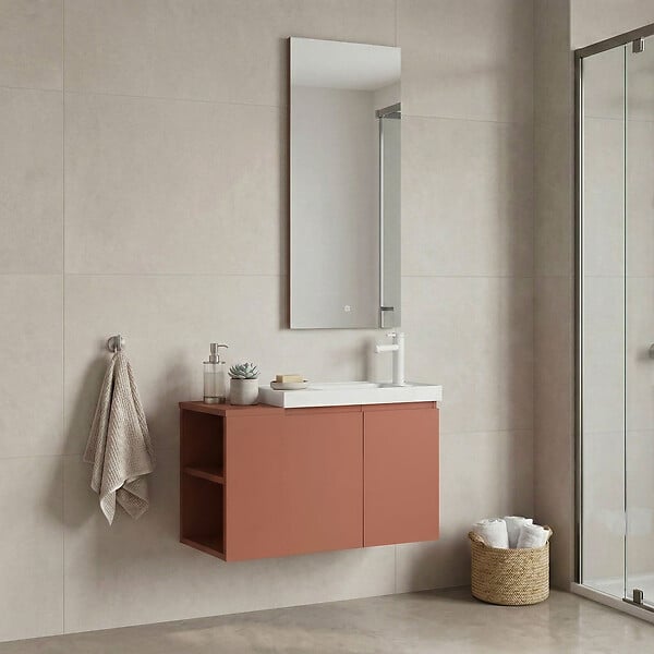 HABITAT ET JARDIN - Ensemble Meuble Vasque avec Miroir (2 Pièces) "Ferla 80" - 80 x 22 x 45 cm - Matte Cinnamon - large