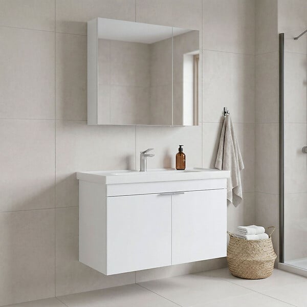 HABITAT ET JARDIN - Ensemble Meuble Vasque avec Miroir (2 Pièces) "Desna 90" - 90 x 45 x 58 cm - Matte White - large