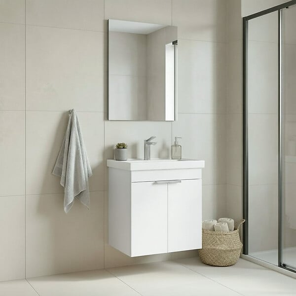 HABITAT ET JARDIN - Ensemble Meuble Vasque avec Miroir (2 Pièces) "Desna 50" - 50 x 38 x 58 cm - Matte White - large