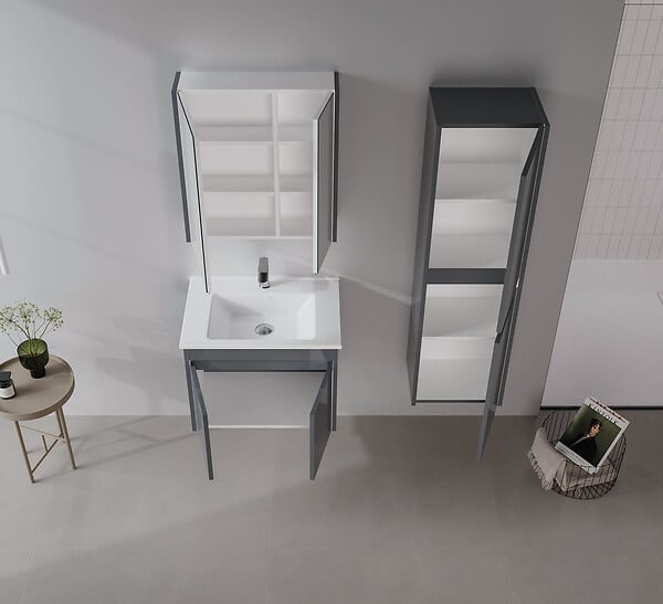 HABITAT ET JARDIN - Ensemble Meuble Vasque avec Miroir (2 Pièces) "Arno 65" - 65 x 45 x 52 cm - Grey - large