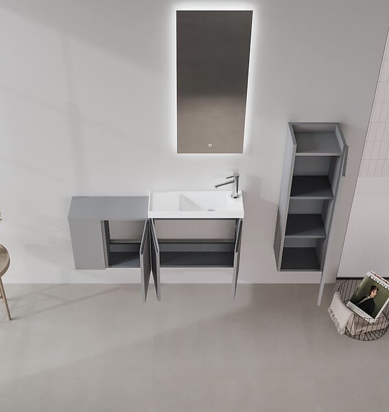 HABITAT ET JARDIN - Ensemble Meuble Vasque avec Miroir (2 Pièces) "Ferla 110" - 40 x 22 x 45 cm - Matte Grey - large