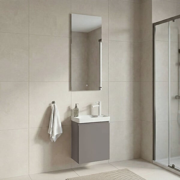 HABITAT ET JARDIN - Ensemble Meuble Vasque avec Miroir (2 Pièces) "Ferla 40" - 40 x 22 x 50 cm - Matte Mink - large