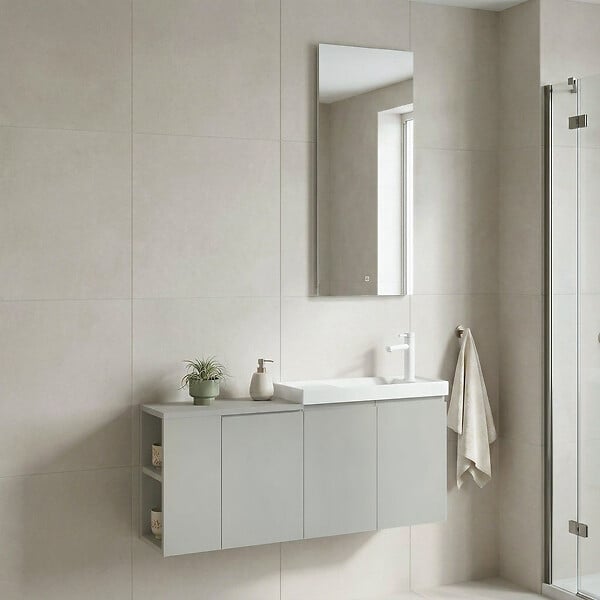 HABITAT ET JARDIN - Ensemble Meuble Vasque avec Miroir (2 Pièces) "Ferla 110" - 40 x 22 x 45 cm - Matte Cashmere - large