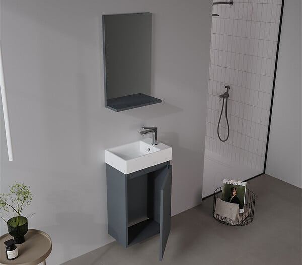 HABITAT ET JARDIN - Ensemble Meuble Vasque avec Miroir (2 Pièces) "Conza 45" - 45 x 26 x 75 cm - Matte Anthracite - large