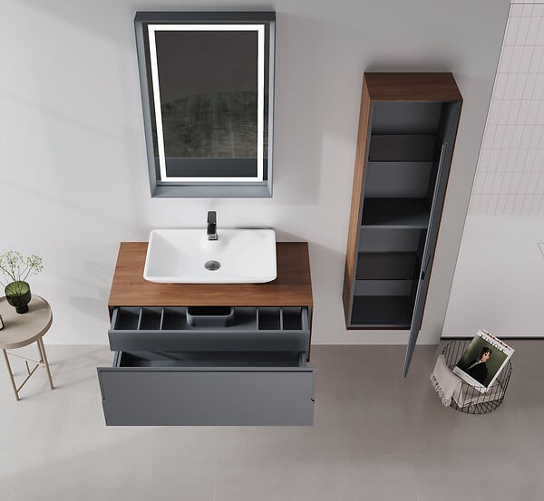 HABITAT ET JARDIN - Meuble Vasque "Craft 100" - 100 x 50 x 40 cm - Walnut / Anthracite - large