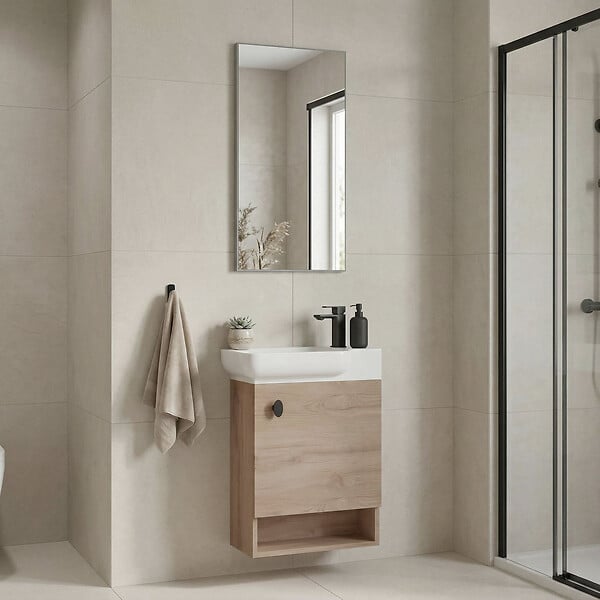 HABITAT ET JARDIN - Ensemble Meuble Vasque avec Miroir (2 Pièces) "Begonya 55" - 53 x 33 x 75 cm - Oak - large