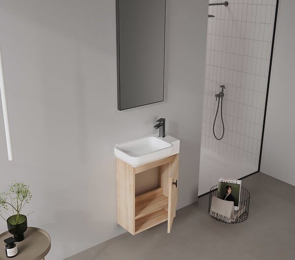HABITAT ET JARDIN - Ensemble Meuble Vasque avec Miroir (2 Pièces) "Begonya 55" - 53 x 33 x 75 cm - Oak - large