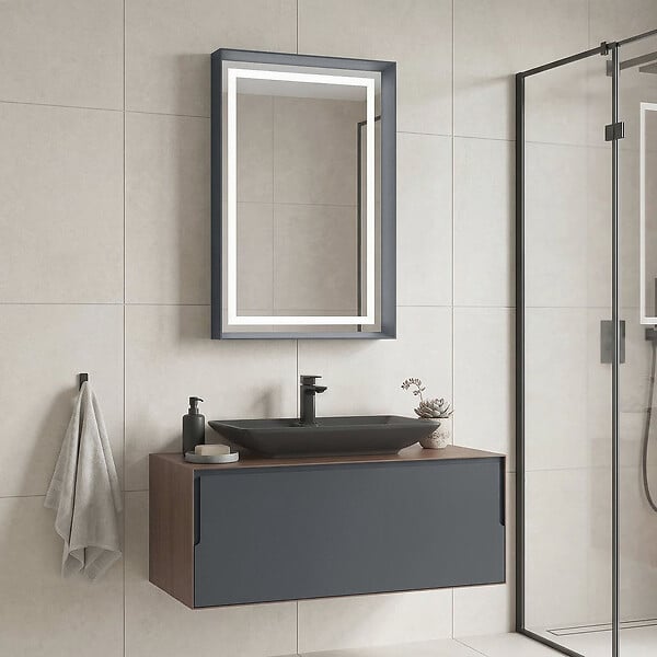 HABITAT ET JARDIN - Ensemble Meuble Vasque avec Miroir (2 Pièces) "Craft 100" - 100 x 50 x 40 cm - Walnut / Anthracite - large
