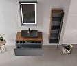 HABITAT ET JARDIN - Ensemble Meuble Vasque avec Miroir (2 Pièces) "Craft 100" - 100 x 50 x 40 cm - Walnut / Anthracite - vignette