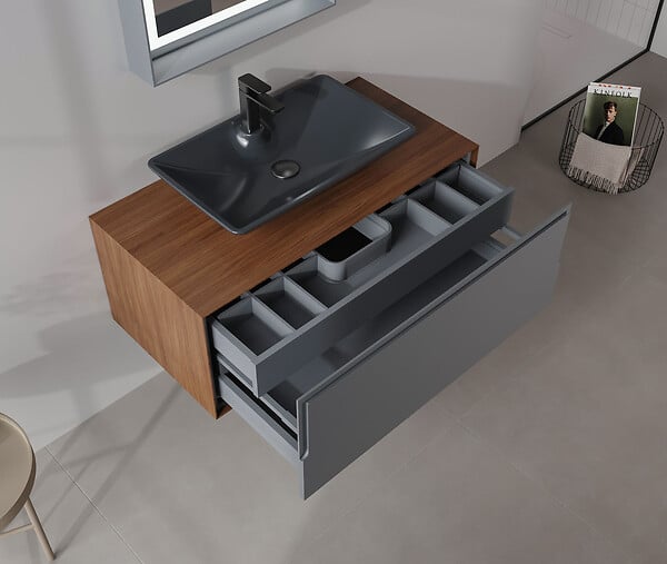 HABITAT ET JARDIN - Ensemble Meuble Vasque avec Miroir (2 Pièces) "Craft 100" - 100 x 50 x 40 cm - Walnut / Anthracite - large