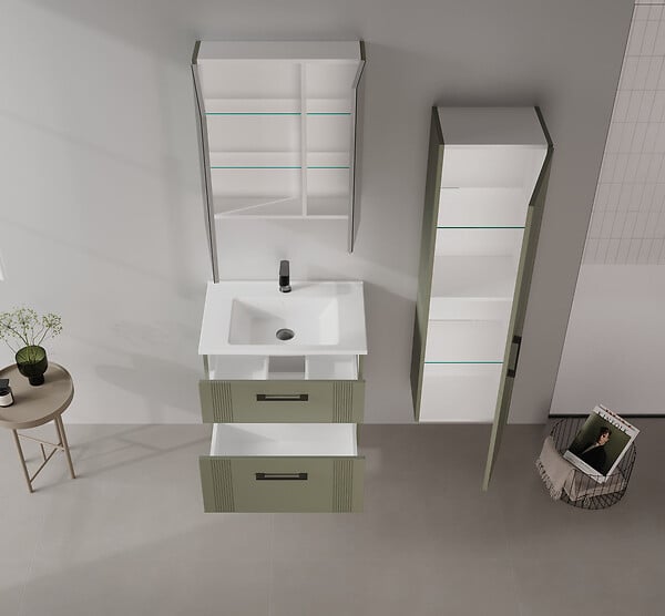 HABITAT ET JARDIN - Ensemble Meuble Vasque avec Miroir (2 Pièces) "Bari 65 v2" - 65 x 45 x 55 cm - Matte Green - large