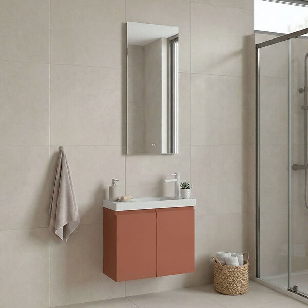 HABITAT ET JARDIN - Ensemble Meuble Vasque avec Miroir (2 Pièces) "Ferla 60" - 60 x 22 x 50 cm - Matte Cinnamon - large
