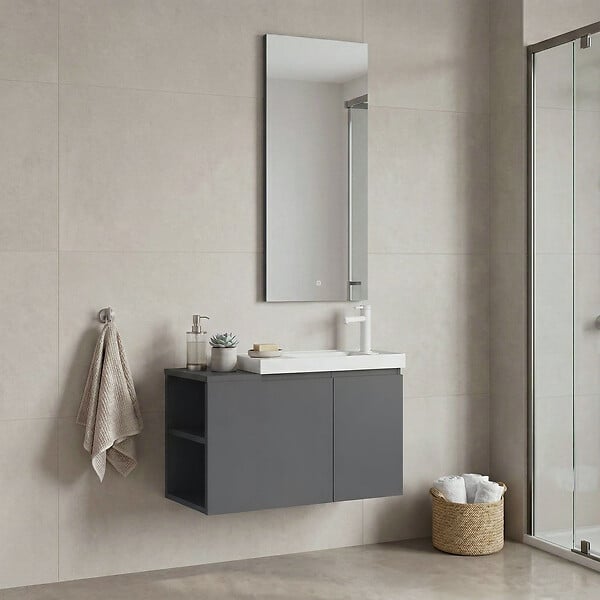 HABITAT ET JARDIN - Ensemble Meuble Vasque avec Miroir (2 Pièces) "Ferla 80" - 80 x 22 x 45 cm - Matte Grey - large