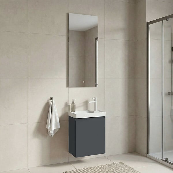 HABITAT ET JARDIN - Ensemble Meuble Vasque avec Miroir (2 Pièces) "Ferla 40" - 40 x 22 x 50 cm - Matte Anthracite - large
