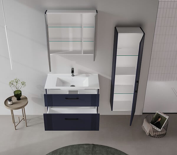 HABITAT ET JARDIN - Ensemble Meuble Vasque avec Miroir (2 Pièces) "Bari 85 v2" - 85 x 45 x 55 cm - Matte Navy Blue - large