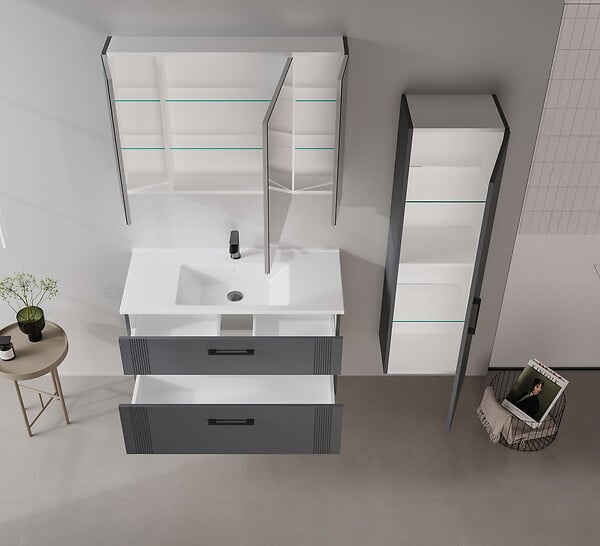 HABITAT ET JARDIN - Meuble Vasque "Bari 100 v2" - 100 x 45 x 55 cm - Matte Anthracite - large
