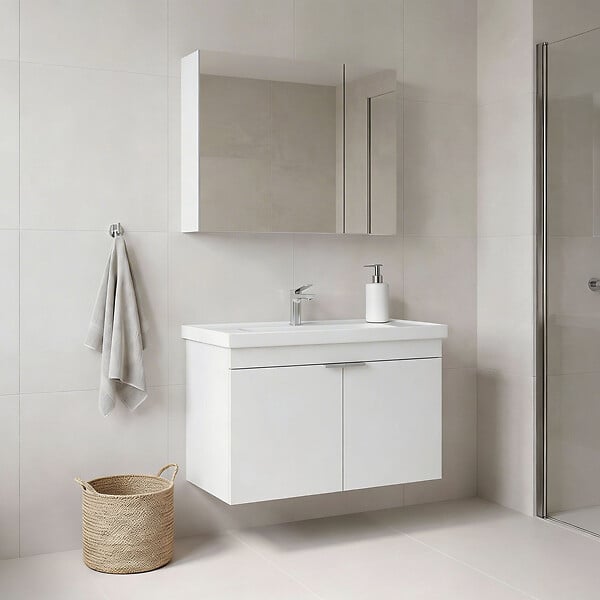 HABITAT ET JARDIN - Ensemble Meuble Vasque avec Miroir (2 Pièces) "Desna 80" - 80 x 45 x 58 cm - Matte White - large
