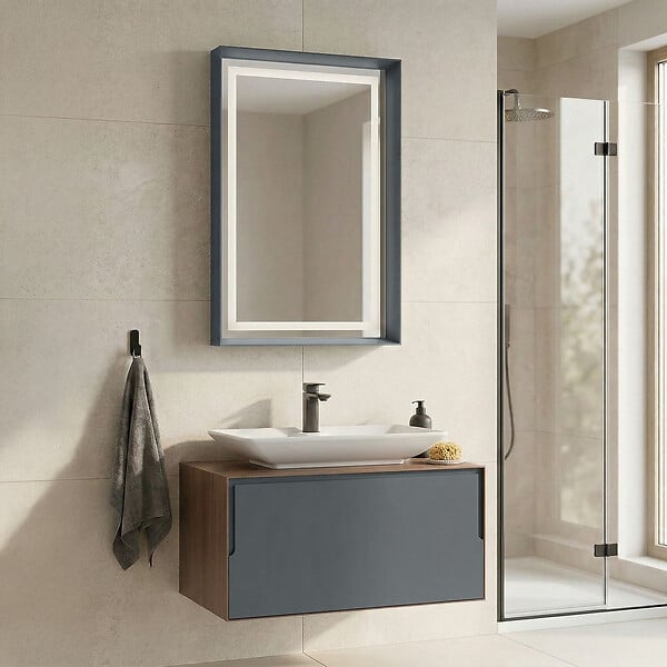 HABITAT ET JARDIN - Ensemble Meuble Vasque avec Miroir (2 Pièces) "Craft 80" - 60 x 50 x 40 cm - Walnut / Anthracite / White - large