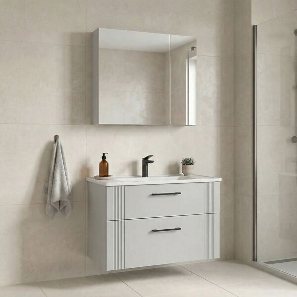 HABITAT ET JARDIN - Ensemble Meuble Vasque avec Miroir (2 Pièces) "Bari 85 v2" - 85 x 45 x 55 cm - Matte White - large