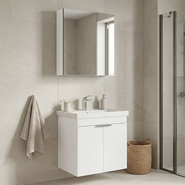 HABITAT ET JARDIN - Ensemble Meuble Vasque avec Miroir (2 Pièces) "Desna 60" - 60 x 45 x 58 cm - Matte White - large