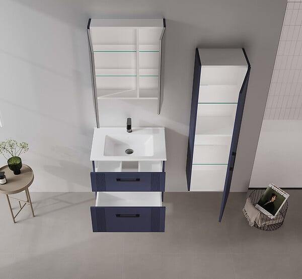 HABITAT ET JARDIN - Ensemble Meuble Vasque avec Miroir (2 Pièces) "Bari 65 v2" - 65 x 45 x 55 cm - Matte Navy Blue - large