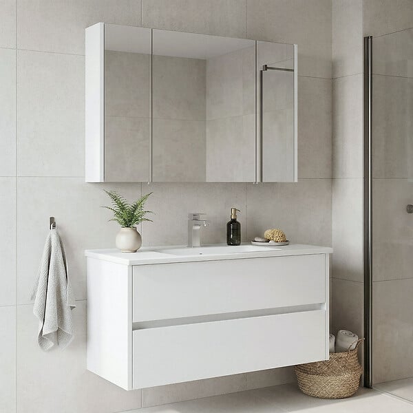 HABITAT ET JARDIN - Ensemble Meuble Vasque avec Miroir (2 Pièces) "Arno 100" - 100 x 45 x 52 cm - White - large
