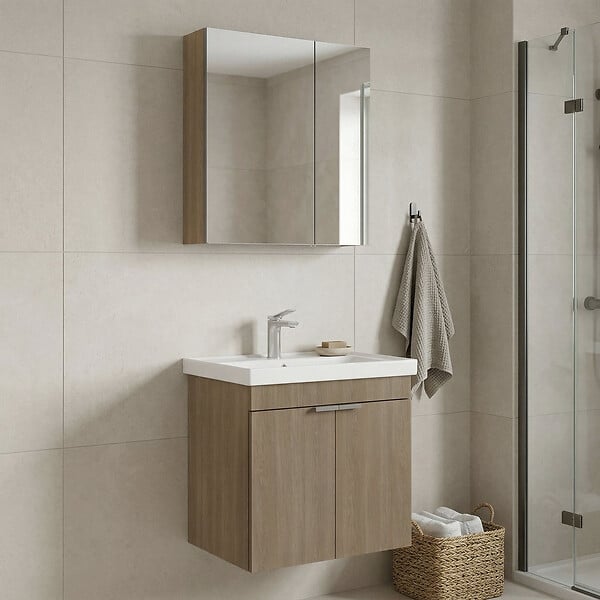 HABITAT ET JARDIN - Ensemble Meuble Vasque avec Miroir (2 Pièces) "Desna 60" - 60 x 45 x 58 cm - Oak - large