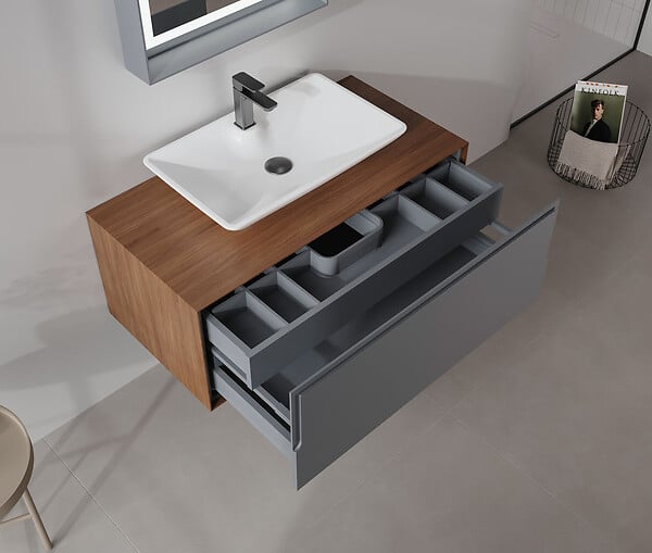 HABITAT ET JARDIN - Ensemble Meuble Vasque avec Miroir (2 Pièces) "Craft 100" - 100 x 50 x 40 cm - Walnut / Anthracite / White - large