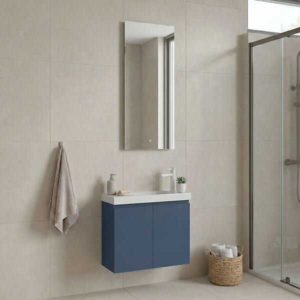 HABITAT ET JARDIN - Ensemble Meuble Vasque avec Miroir (2 Pièces) "Ferla 60" - 60 x 22 x 50 cm - Matte Blue - large