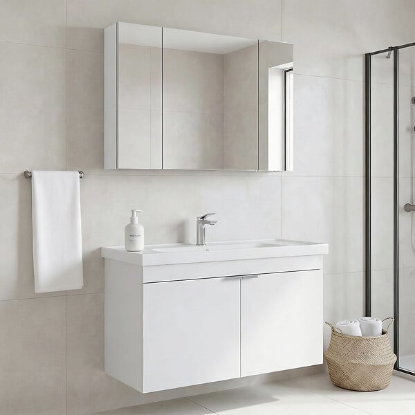HABITAT ET JARDIN - Ensemble Meuble Vasque avec Miroir (2 Pièces) "Desna 100" - 100 x 45 x 58 cm - Matte White - large