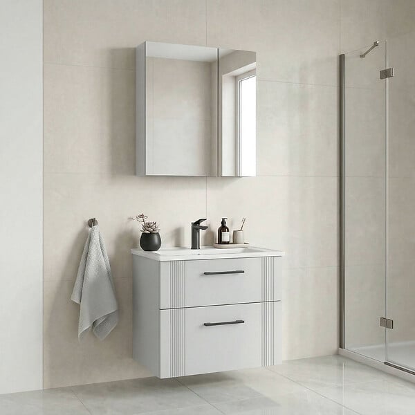 HABITAT ET JARDIN - Ensemble Meuble Vasque avec Miroir (2 Pièces) "Bari 65 v2" - 65 x 45 x 55 cm - Matte White - large