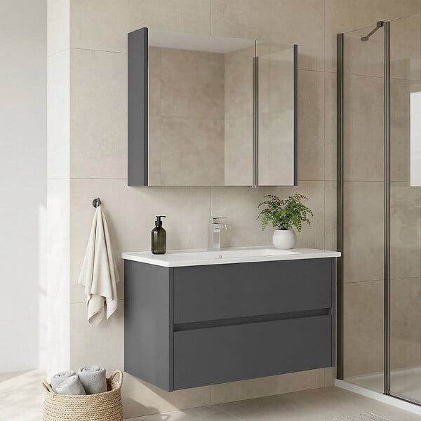 HABITAT ET JARDIN - Ensemble Meuble Vasque avec Miroir (2 Pièces) "Arno 85" - 85 x 45 x 52 cm - Grey - large