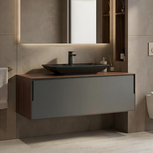 HABITAT ET JARDIN - Meuble Vasque "Craft 120" - 120 x 50 x 40 cm - Walnut / Anthracite - large