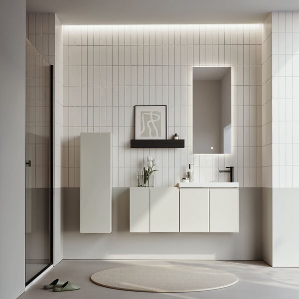 HABITAT ET JARDIN - Ensemble Meuble Vasque avec Miroir (2 Pièces) "Ferla 110" - 110 x 22 x 45 cm - Matte Cashmere - large