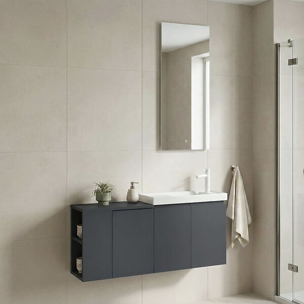 HABITAT ET JARDIN - Ensemble Meuble Vasque avec Miroir (2 Pièces) "Ferla 110" - 110 x 22 x 45 cm - Matte Anthracite - large
