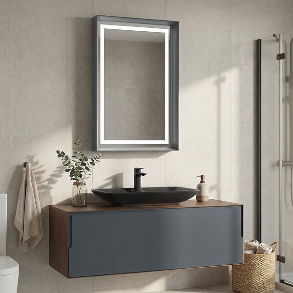 HABITAT ET JARDIN - Ensemble Meuble Vasque avec Miroir (2 Pièces) "Craft 120" - 120 x 50 x 40 cm - Walnut / Anthracite - large