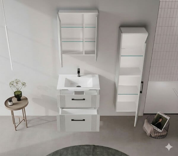 HABITAT ET JARDIN - Ensemble Meuble Vasque avec Miroir (2 Pièces) "Bari 65 v2" - 65 x 45 x 55 cm - Matte Cashmere - large