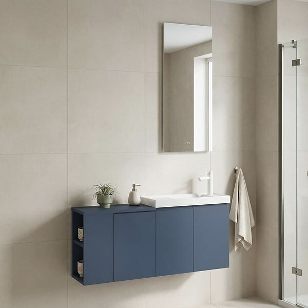HABITAT ET JARDIN - Ensemble Meuble Vasque avec Miroir (2 Pièces) "Ferla 110" - 110 x 22 x 45 cm - Matte Blue - large